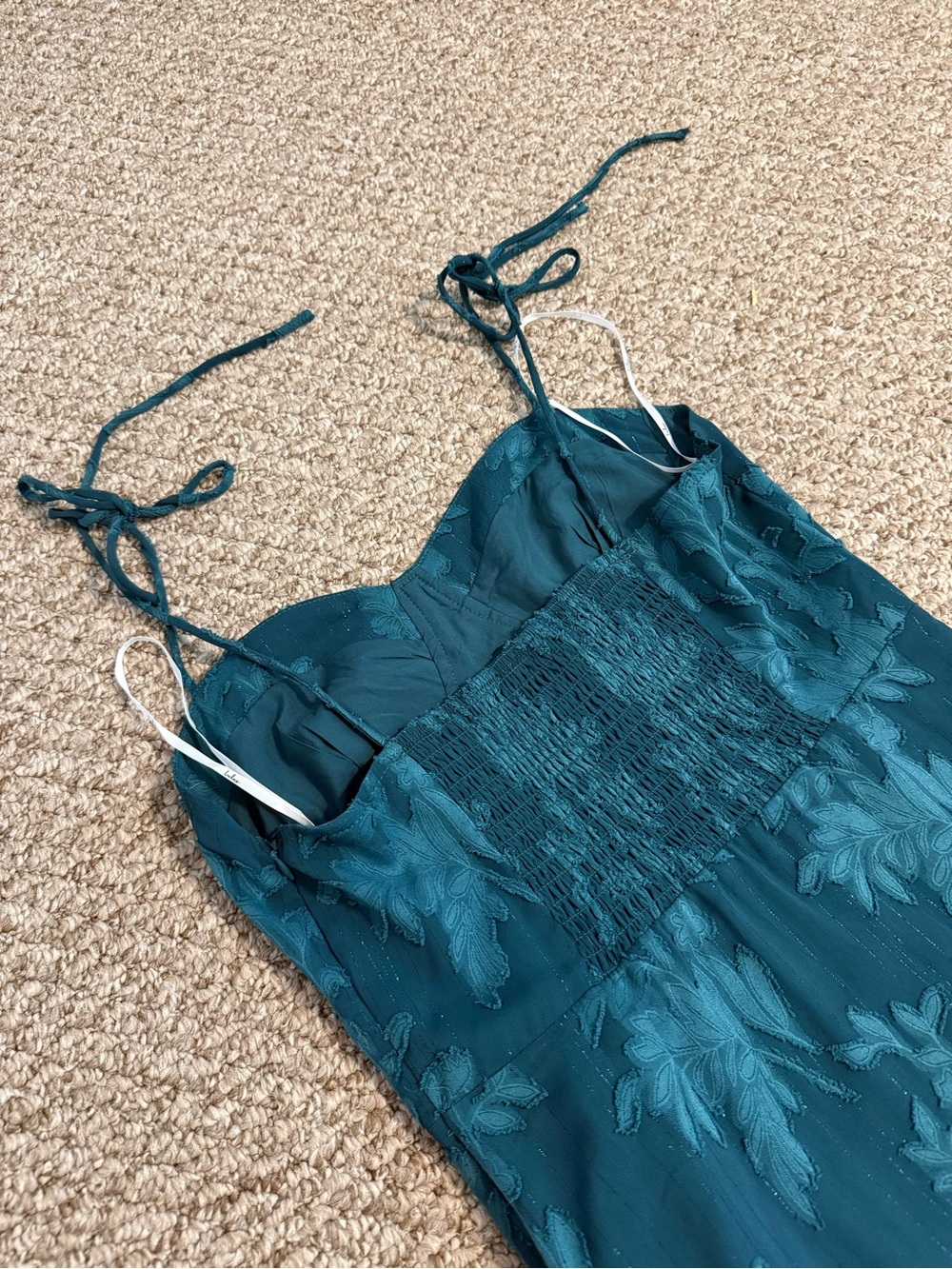 Lulus Loveliest Looks Emerald Green Jacquard Tie-Strap Midi Dress - Picture 7 of 9